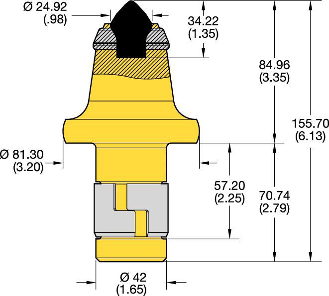 Denti conici con codolo 42 mm