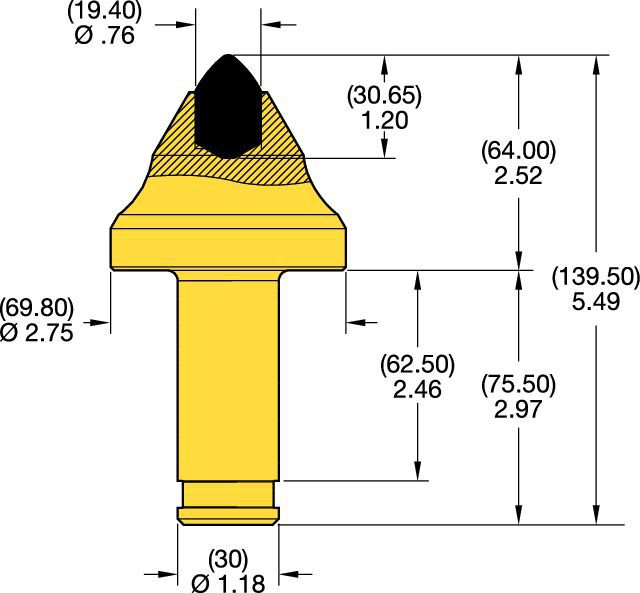 Denti conici con codolo 30 mm • Serie KRHA 2.5″