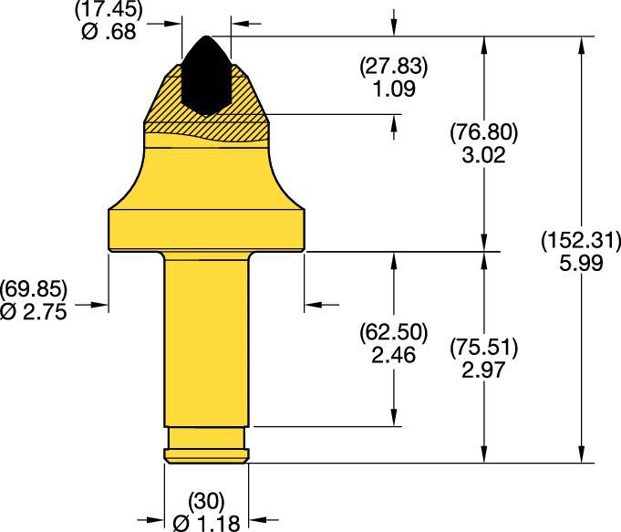 Denti conici con codolo 30mm • Serie KRHB 3.0″