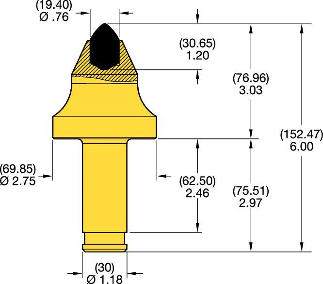 Denti conici con codolo 30 mm • Serie KRHB 3.0″