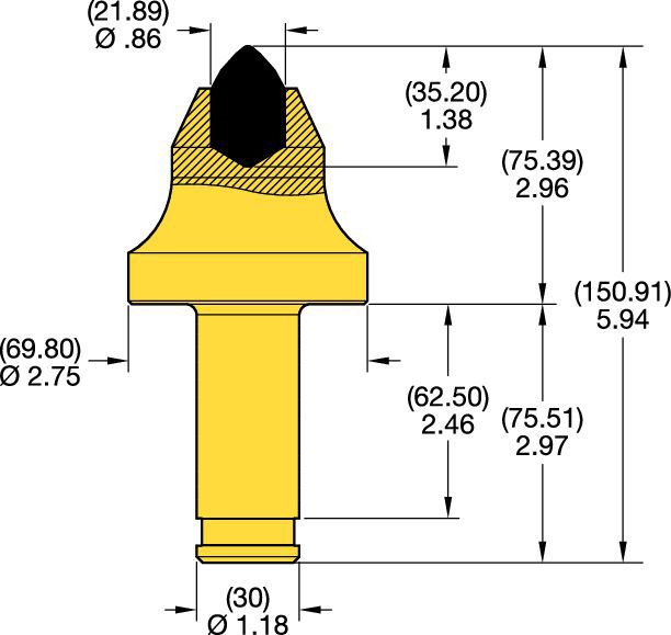 Denti conici con codolo 30mm • Serie KRHB 3.0″
