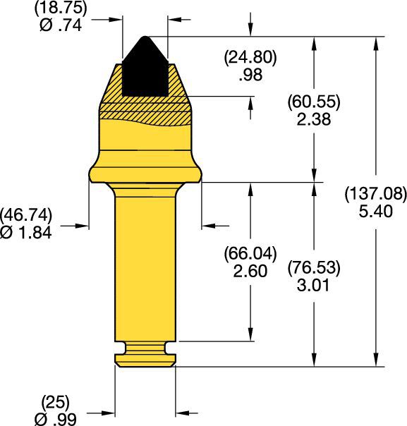 Denti conici con codolo 25mm • Serie C3 2.5″