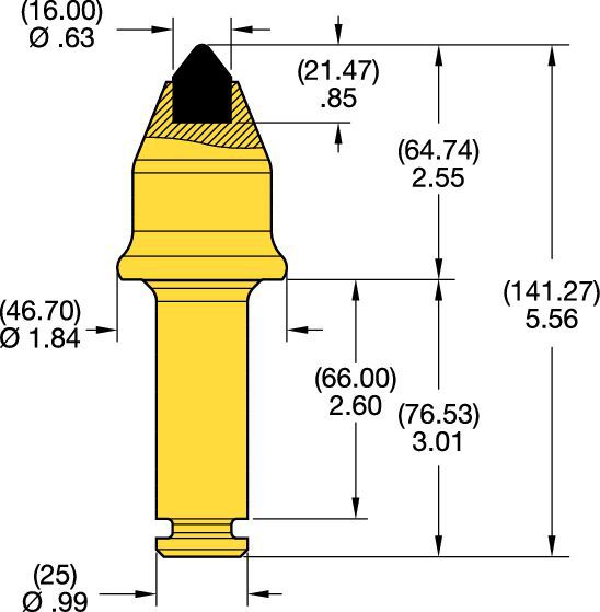 Denti conici con codolo 25 mm • Serie C3 2.5″
