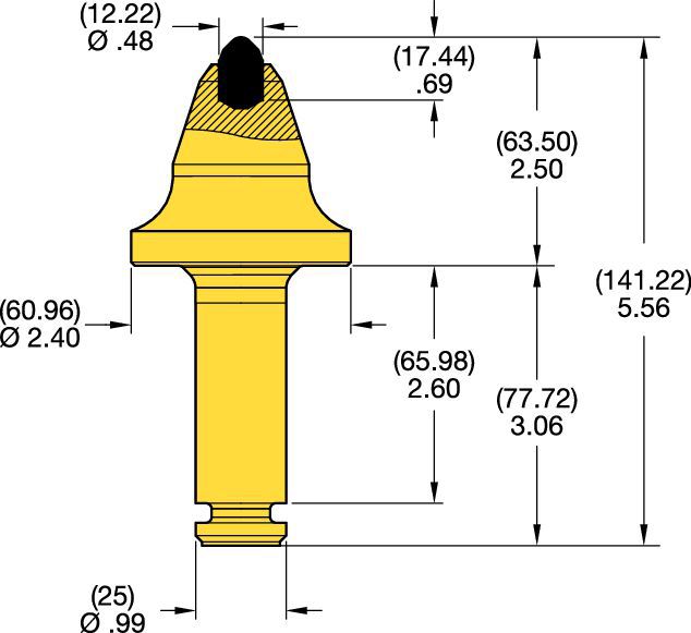 Denti conici con codolo 25 mm • Serie T 2.5″