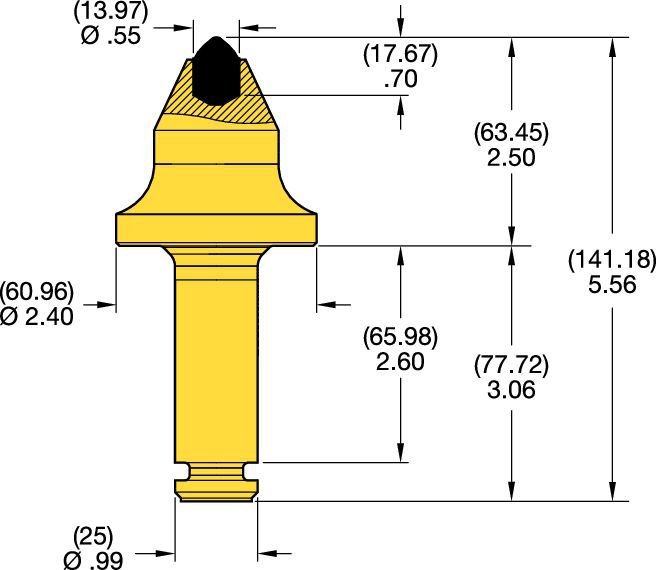 Denti conici con codolo 25mm • Serie T 2.5″