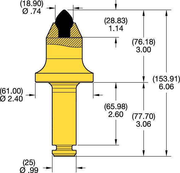 Denti conici con codolo 25mm • Serie T 3.0″