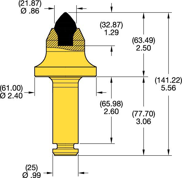 Denti conici con codolo 25mm • Serie T 2.5″