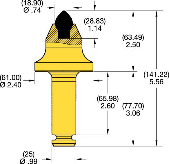 Denti conici con codolo 25 mm • Serie T 2.5″