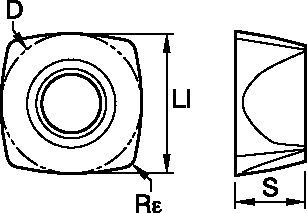 High-feed copy milling insert with four cutting edges, precision ground.