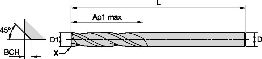 GOmill™ GP • Chamfered • 2 Flutes • Plain Shank • Metric