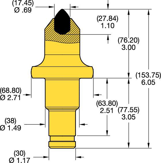 Denti conici con codolo 38/30mm • Serie scanalatura K 3.0″