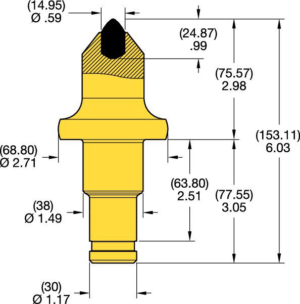 Denti conici con codolo a scalino 38/30 mm • Serie scanalatura K 3.0″