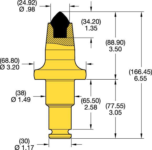 Denti conici con codolo a scalino 38/30 mm • Serie scanalatura C 3.5"