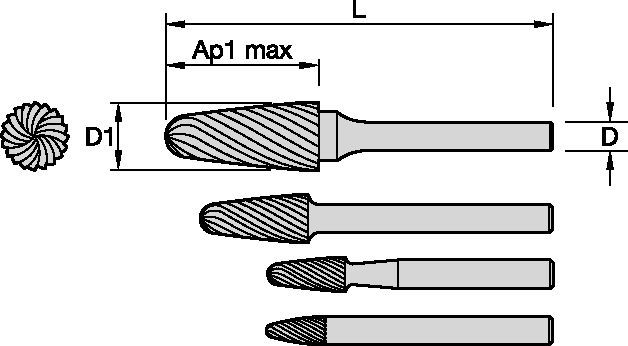 Series SF Round Nose Tree • Master-Cut Burs • Inch