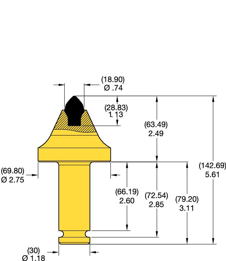 Denti conici con codolo 30 mm • Serie KRHA 2.5″