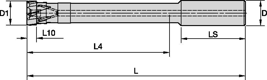 Alargador com formato de disco • Canal helicoidal para furo passante