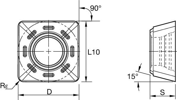 Shoulder milling insert with four cutting edges, precision ground.