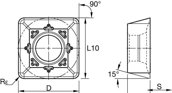 Shoulder milling insert with four cutting edges, precision ground.