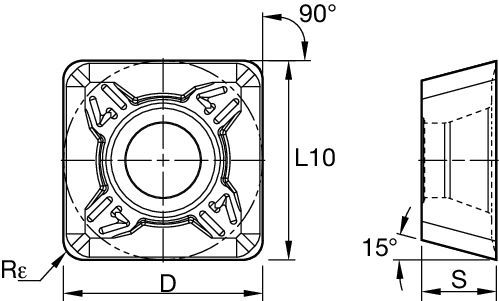 Shoulder milling insert with four cutting edges.