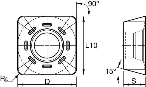 Shoulder milling insert with four cutting edges, precision ground.