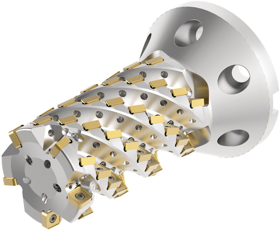 Shoulder milling cutter with maximum tool stiffness for steel, stainless steel, and high-temperature alloys.