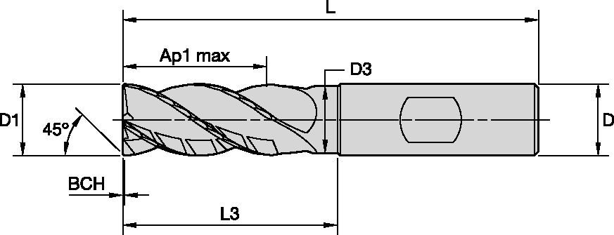 HARVI™ I TE Schaftfräser mit vier Spannuten zum Schruppen und Schlichten für die verschiedensten Anwendungen und Werkstoffe