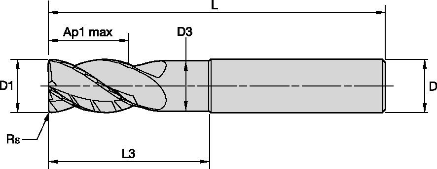 HARVI™ I TE • Zylindrischer Fräser mit Eckenradius • 4 Schneiden • Abgesetzter Hals • Zylindrischer Schaft