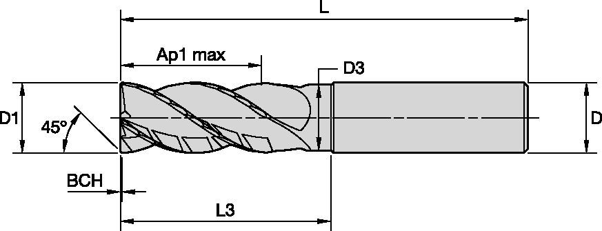 HARVI I TE Solid Carbide End Mill - Chamfered - 4 Flutes - Necked - Plain Shank - Metric - Grade KCPM15 - 6676336 - Kennametal.com