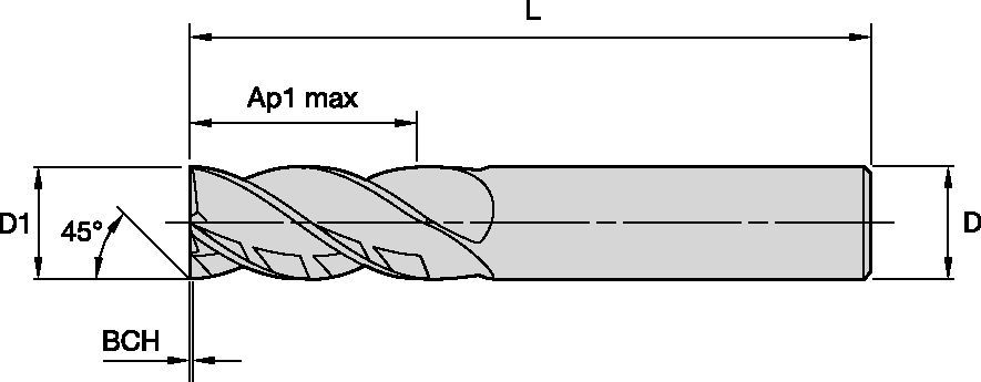 HARVI™ I TE • Zylindrischer Fräser mit Schutzfase • 4 Schneiden • Zylindrischer Schaft