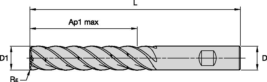 KOR5™ <sup>DS</sup> Fresa de topo de metal duro para fresamento dinâmico de aço e aço inoxidável