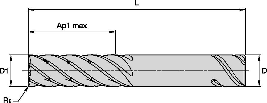 KOR6™ <sup>DT</sup> Karbür freze, titanyumda dinamik frezeleme için uygun.