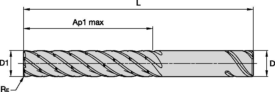 KOR6™ <sup>DT</sup> Fresa de mango de metal duro integral para fresado dinámico de titanio