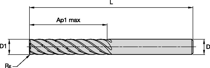 KOR6™ <sup>DT</sup> • Radiused • 6 Flutes • 5 x D • Plain Shank • Inch