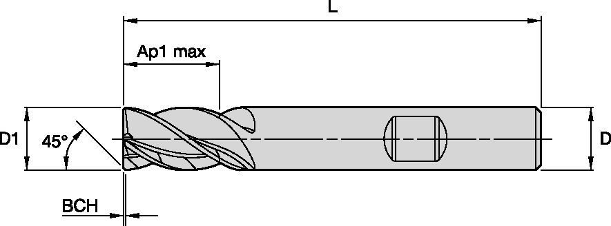 HARVI™ I TE • Chamfered • 4 Flutes • Short • Weldon® Shank • Metric
