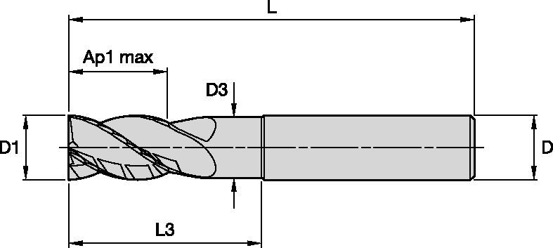 HARVI™ I TE Schaftfräser mit vier Spannuten zum Schruppen und Schlichten für die verschiedensten Anwendungen und Werkstoffe