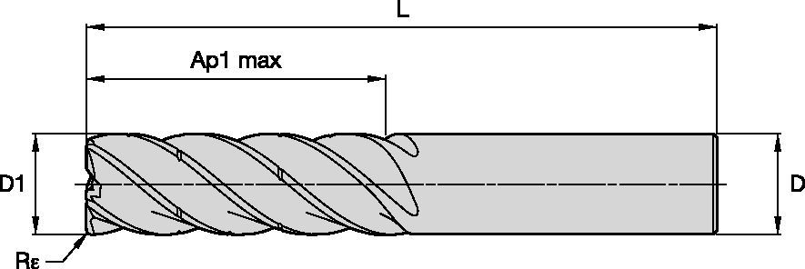 KOR5™ <sup>DS</sup> Fraise en carbure monobloc pour le fraisage dynamique de l'acier et de l'acier inoxydable