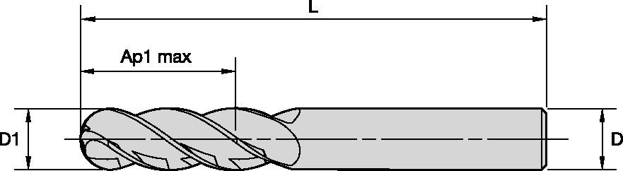 HARVI™ I TE • Bout hémisphérique • 4 dents • Longue • Queue cylindrique • Métrique