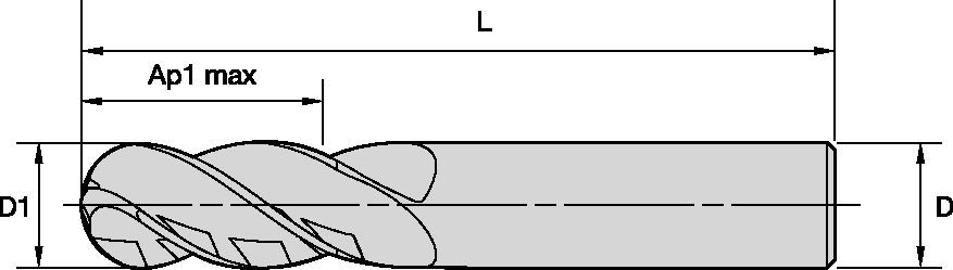 HARVI™ I TE • Ball Nose • 4 Flutes • Regular • Plain Shank • Inch