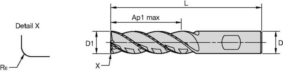 Series 4X1E • Radiused • 4 Flutes • Weldon® Shank • Inch