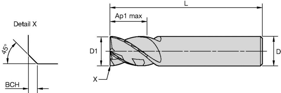 VariMill™ XTREME™ • Série 4XNE • Chanfreinée • 4 goujures • Queue cylindrique • Métrique