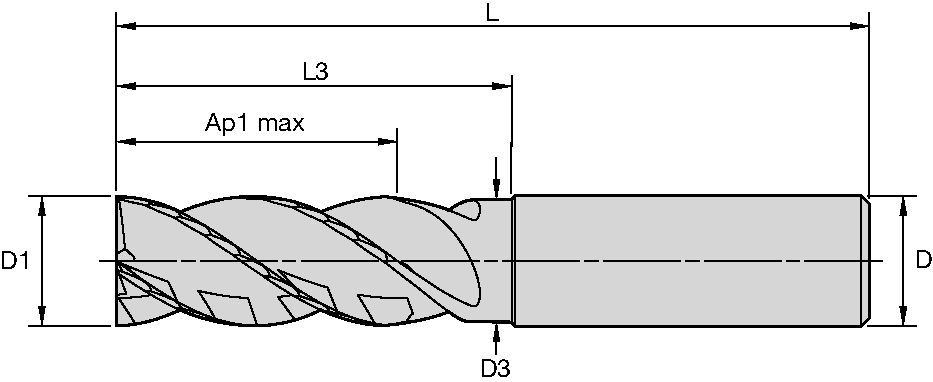 Série 4XNE • Bout plat • 4 goujures • Avec dégagement • Queue cylindrique •&nbsp;Métrique