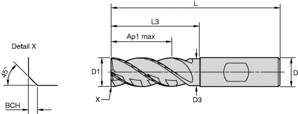 Series 4XNE • Chamfered • 4 Flutes • Necked • Weldon® Shank • Metric