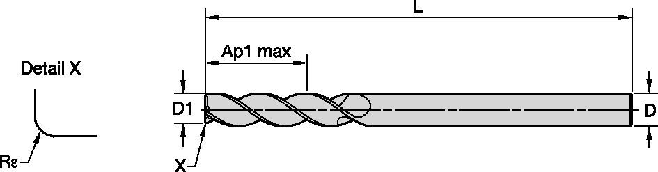 ALUFLASH • Series 3A29 • Radius • 3 Flute • Long Length • Cylindrical Shank • Inch