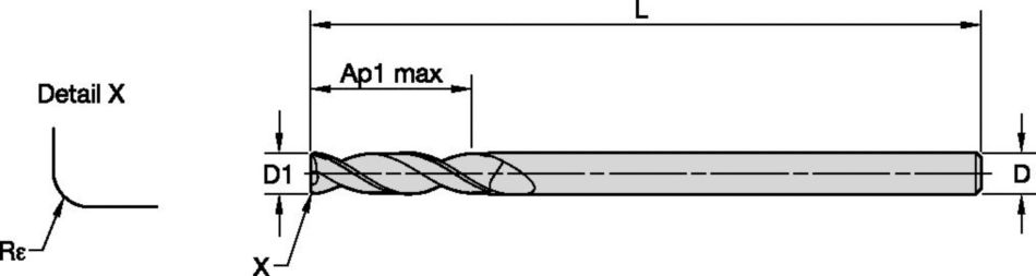 ALUFLASH • Series 2A19 • Radius • 2 Flute • Long Length • Cylindrical Shank • Inch