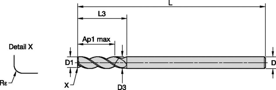 ALUFLASH™ Baureihe 3AP9 • Radius • 3&nbsp;Spannuten • lange Ausführung • normaler Hals • Zylinderschaft • metrisch