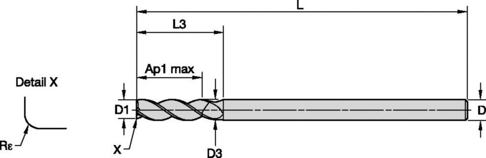 ALUFLASH™ Series 3AP9 • Radius • 3 Flute • Long Length • Regular Neck • Cylindrical Shank • Metric