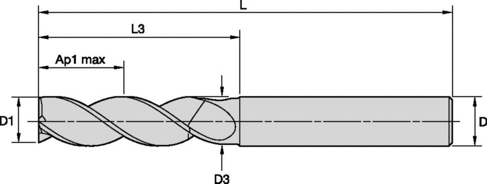 ALUFLASH™ Series 3AP9 • Square End •  3 Flute • Long Length • Regular Neck • Cylindrical Shank • Metric