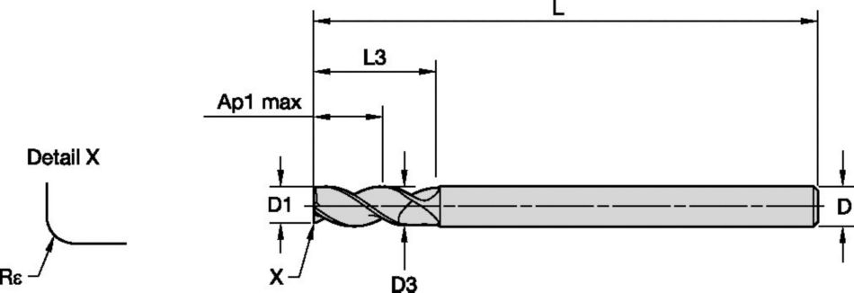 ALUFLASH™ Baureihe 3AN9 • Radius • 3&nbsp;Spannuten • normale Länge • normaler Hals • Zylinderschaft • metrisch