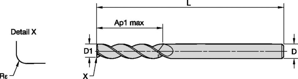 Aluflash Series 3A09 • Radius • 3 Flute • Regular Length • Cylindrical Shank • Metric