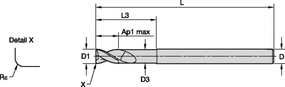 ALUFLASH™ Series 2AL9 • Radius • 2 Flute • Regular Length • Medium Neck • Cylindrical Shank • Inch